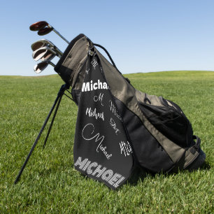 Your name and monogram custom pattern black golf towel