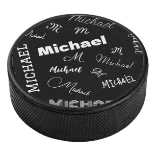 Your name and monogram custom pattern black hockey puck