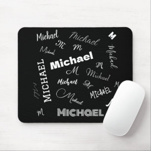 Your name and monogram custom pattern black mouse mat