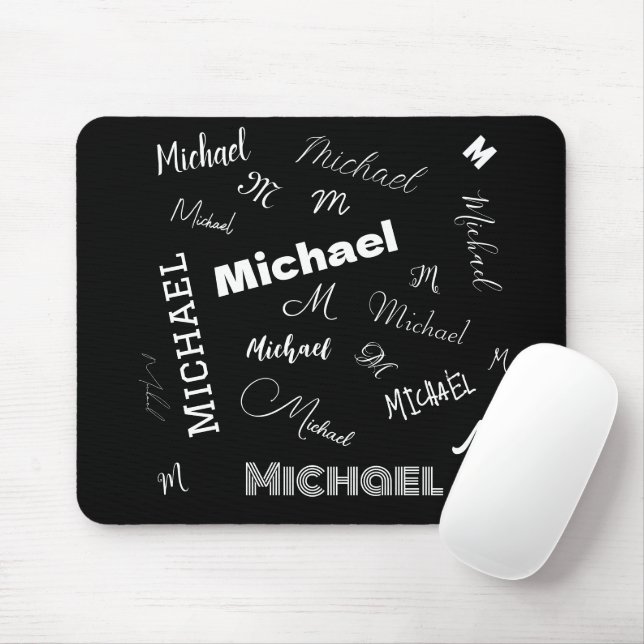 Your name and monogram custom pattern black mouse mat (With Mouse)