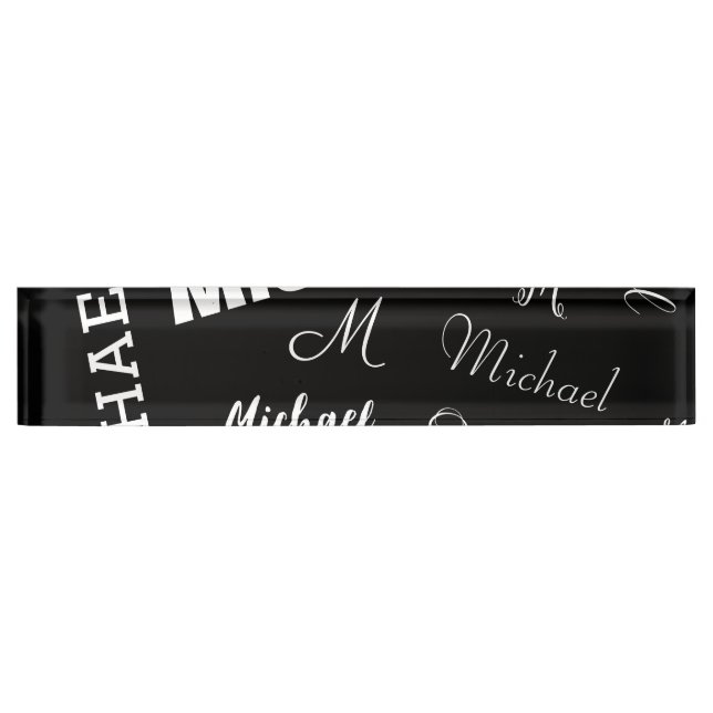 Your name and monogram custom pattern black nameplate (Front)