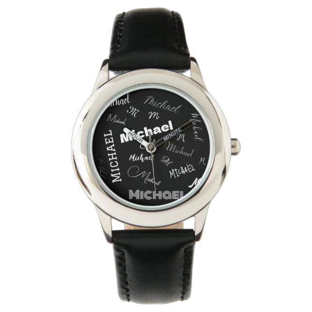 Your name and monogram custom pattern black watch (Front)