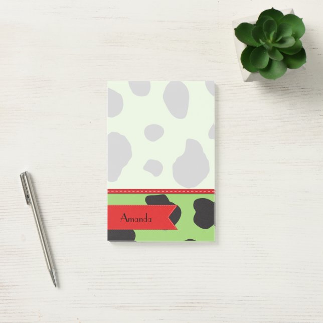 Your Name - Animal Print, Cow Spots - Green Black Post-it Notes (Office)
