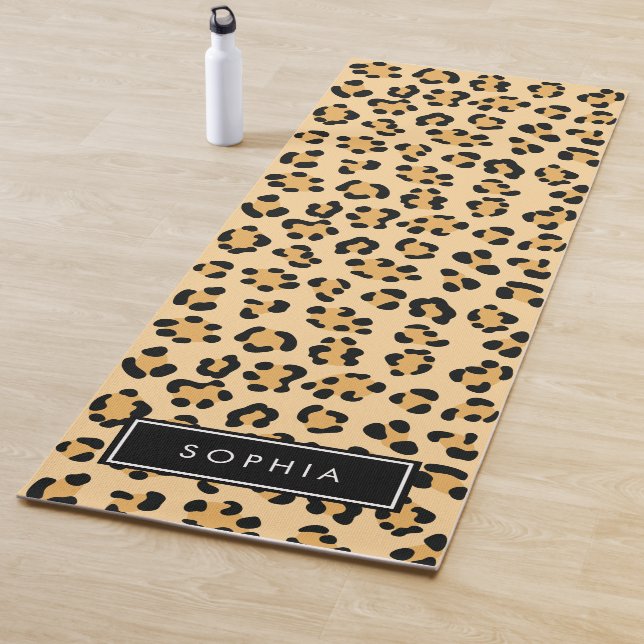 Your Name - Animal Print, Spotted Leopard - Brown Yoga Mat (In Situ)