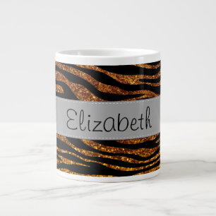 Your Name - Animal Print, Zebra, Glitter - Gold Large Coffee Mug