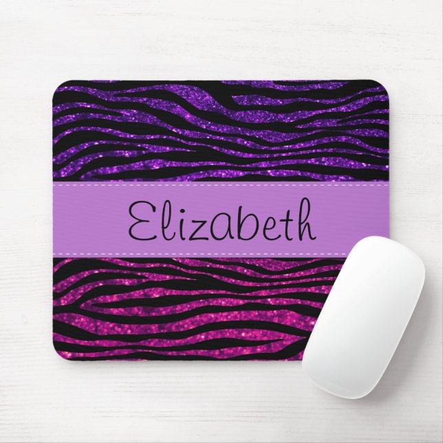 Your Name - Animal Print, Zebra, Glitter - Pink Mouse Mat (With Mouse)