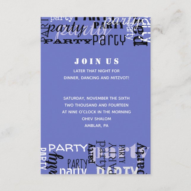 YOUR NAME Bar Bat Mitzvah Reception Card (Front)