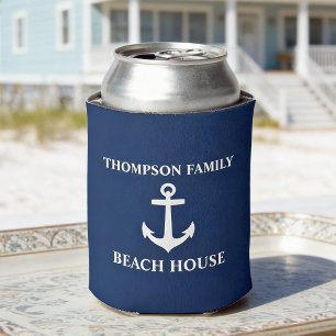 Your Name Beach House Anchor Blue Can Cooler