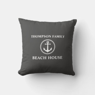 Your Name Beach House Sea Anchor Gray Cushion