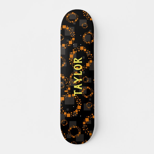 Your Name Black Demon Orange Squares Circles Trend Skateboard (Front)