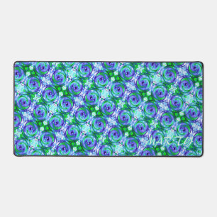 Your Name Blue Green Organic Shape Repeat Pattern Desk Mat