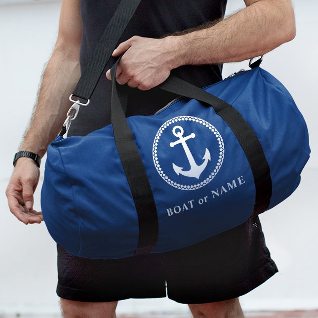 Your Name Boat or Port Nautical Sea Anchor Blue Duffle Bag (Creator Uploaded)