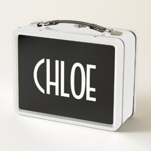 Your Name, Bold White Text   Black Metal Lunch Box