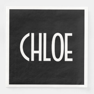 Your Name, Bold White Text   Black Napkin