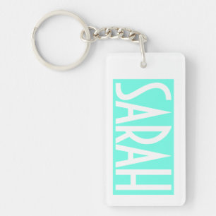 Your Name   Bold White Text on Bright Aqua Key Ring
