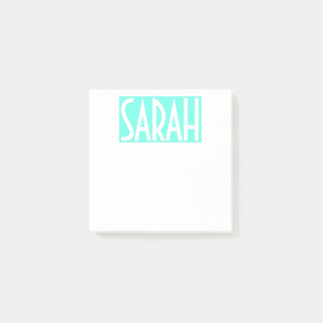 Your Name | Bold White Text on Bright Aqua Post-it Notes (Front)