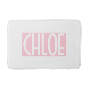 Your Name   Bold White Text on Light Pink Bath Mat