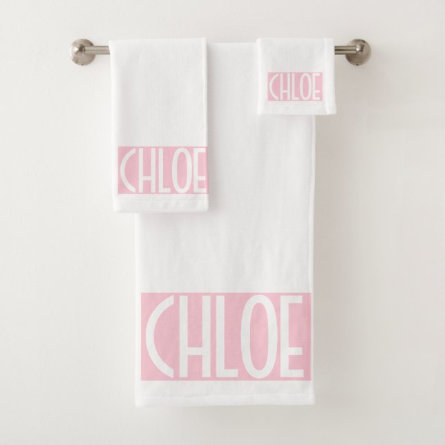 Your Name | Bold White Text on Light Pink Bath Towel Set (Insitu)