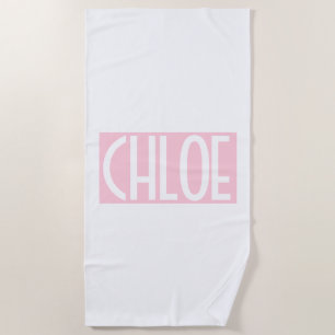 Your Name Bold White Text on Light Pink Beach Towel