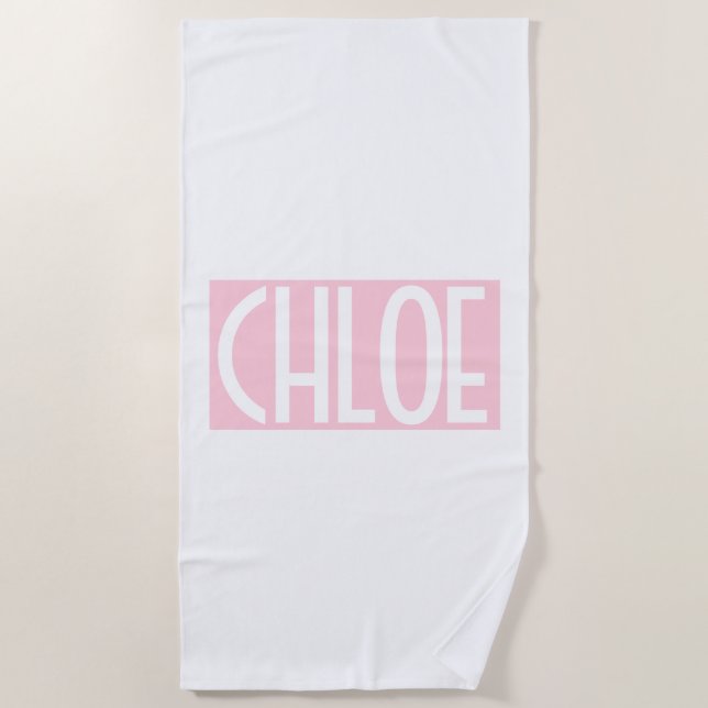 Your Name | Bold White Text on Light Pink Beach Towel (Front)