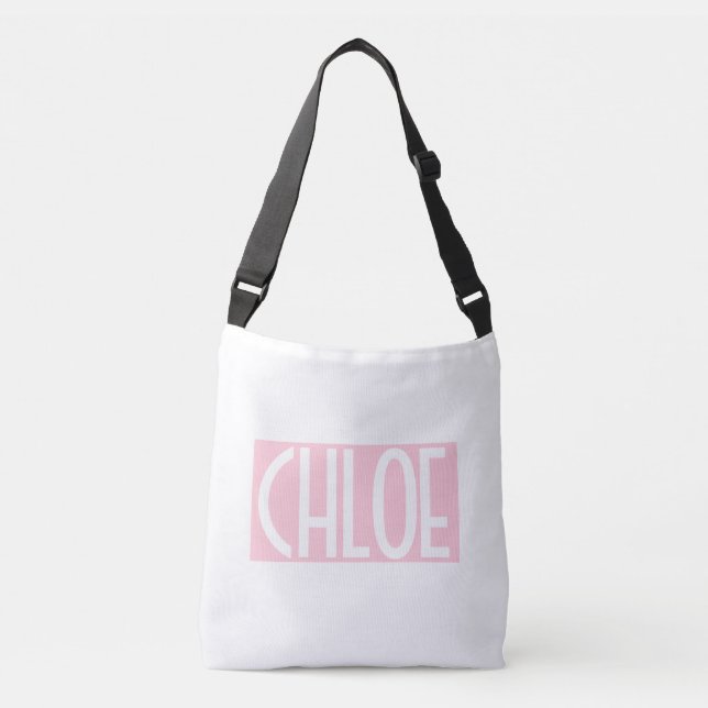 Your Name | Bold White Text on Light Pink Crossbody Bag (Front)