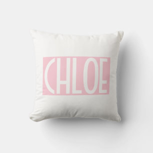 Your Name   Bold White Text on Light Pink Cushion