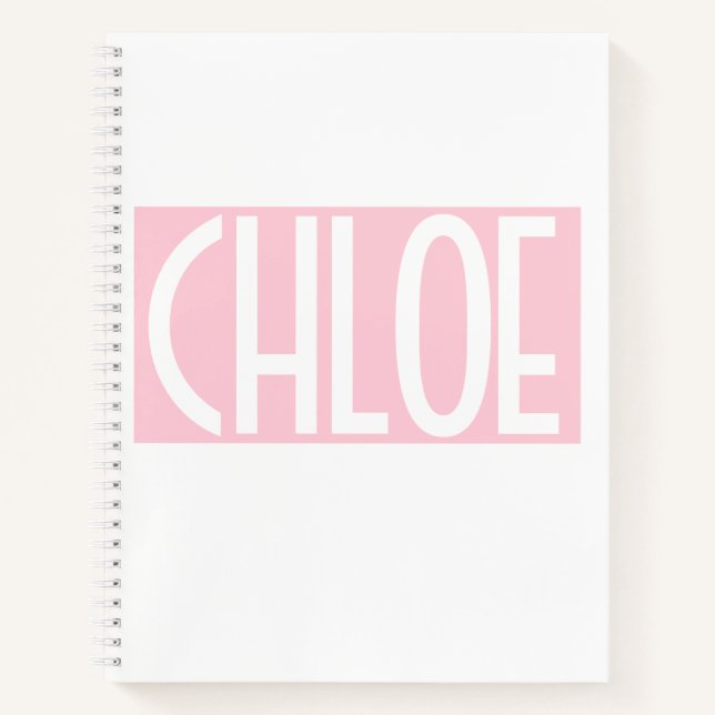 Your Name | Bold White Text on Light Pink Notebook (Front)