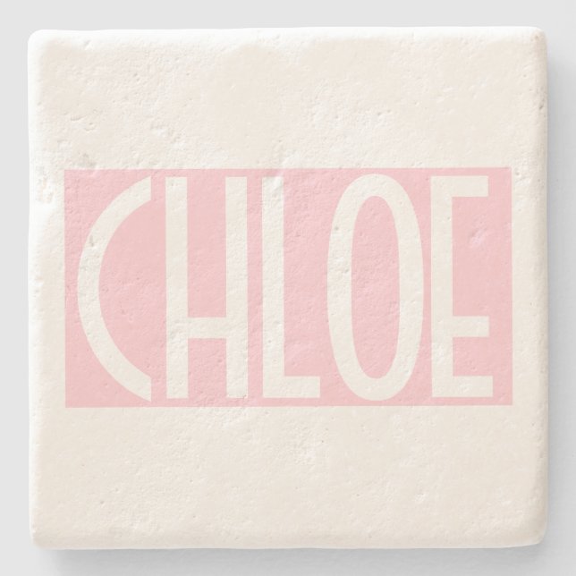 Your Name | Bold White Text on Light Pink Stone Coaster (Front)