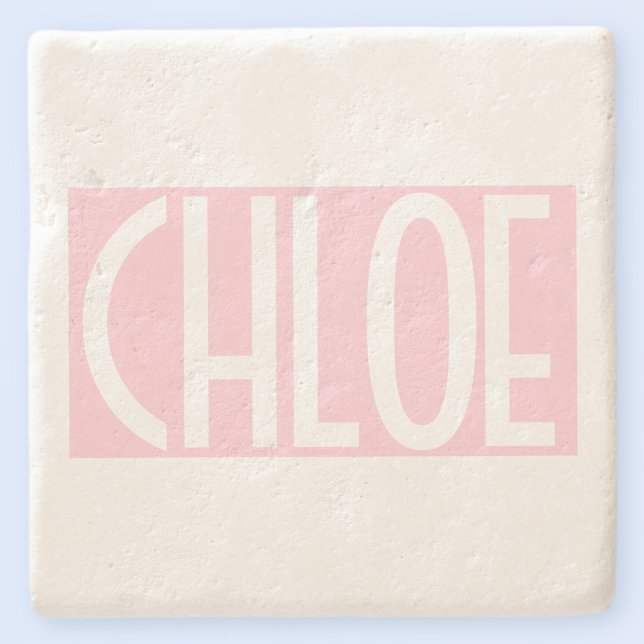 Your Name | Bold White Text on Light Pink Stone Coaster (Creator Uploaded)