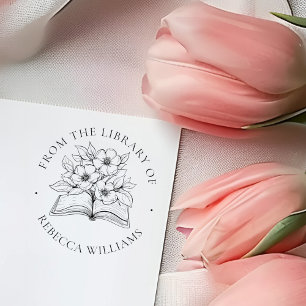 Your Name Book & Flowers "From the Library of" Self-inking Stamp