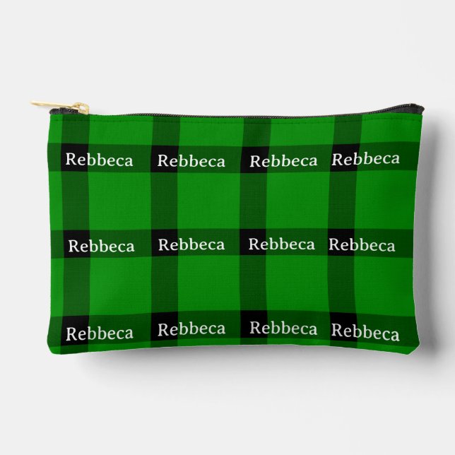 Your Name Buffalo Plaid Accessory Pouch (Front)