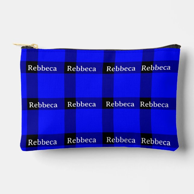 Your Name Buffalo Plaid Accessory Pouch (Front)