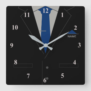Your Name Business Clock Black Suit Blue Necktie