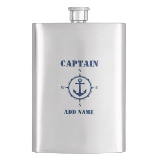 Your Name Captain Flask Compass Anchor