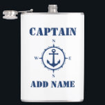 Your Name Captain Flask Compass Anchor White<br><div class="desc">Your Name Custom Captains Flask Compass Anchor White</div>