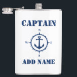 Your Name Captain Flask Compass Anchor White<br><div class="desc">Your Name Custom Captains Flask Compass Anchor White</div>