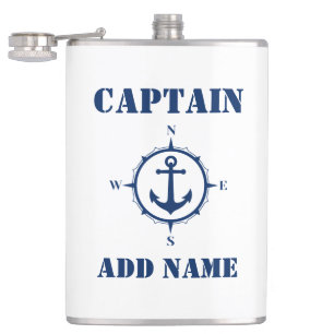 Your Name Captain Flask Compass Anchor White