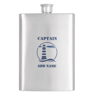 Your Name Captain Flask Custom Lighthouse Navy