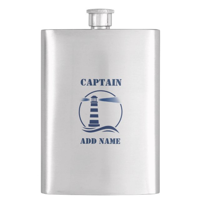 Your Name Captain Flask Custom Lighthouse Navy (Front)
