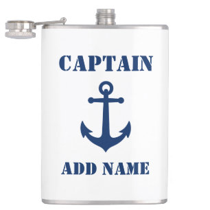 Your Name Captain Flask Vintage Anchor White