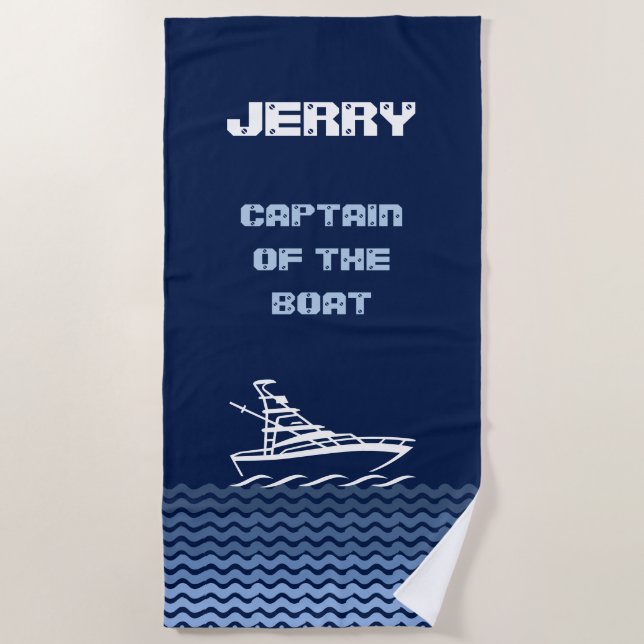 (Your Name) Captain of the Boat Beach Towel (Front)