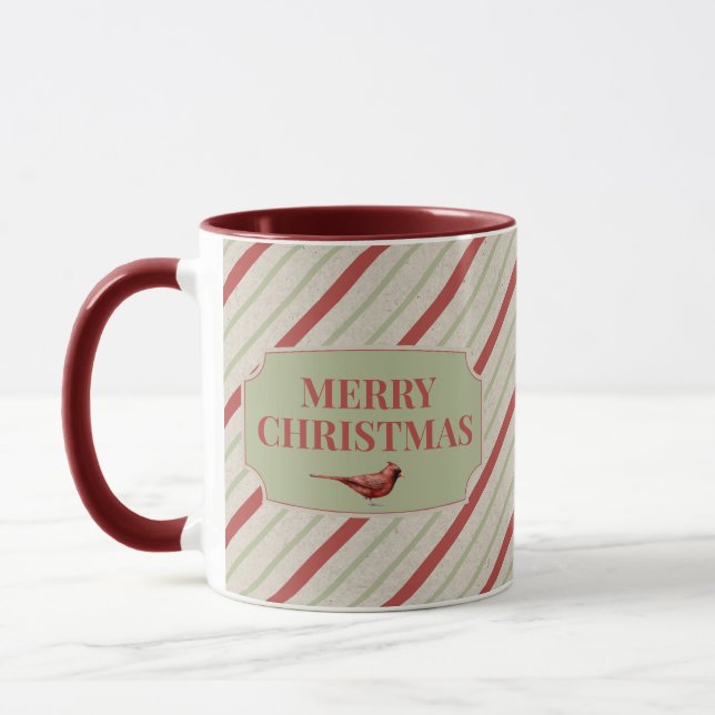 Your Name Cardinal and Christmas Stripes Mug (Left)