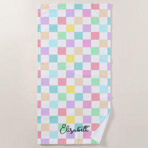 Your name Chequered Pastel colours Custom Beach Towel