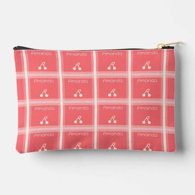 Your Name Cherry Grid Pattern Accessory Pouch (Back)