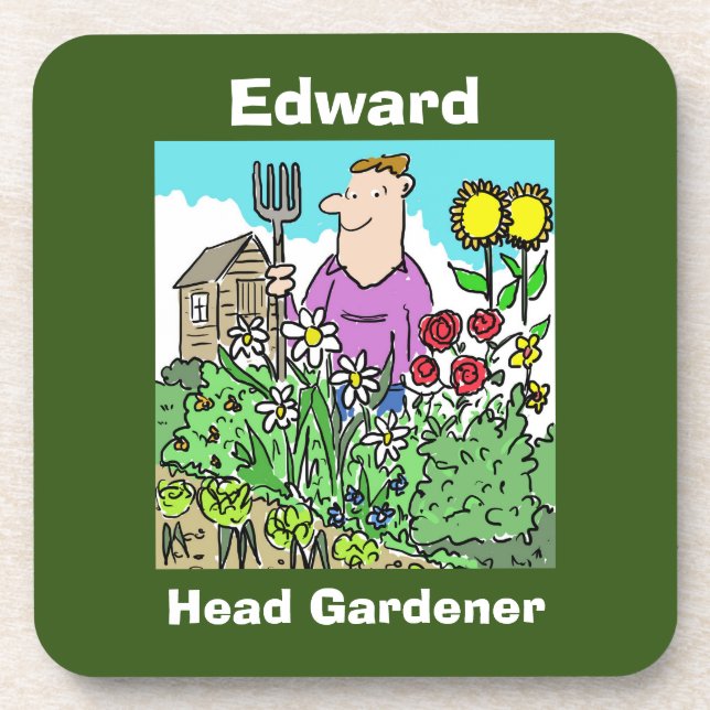 Your Name Choice. Head Gardener Coaster (Front)