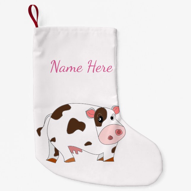 Your Name Christmas Stocking with Happy Baby Cow (Front)