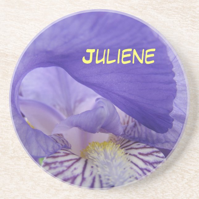 Your Name coasters Purple Iris Flowers (Front)