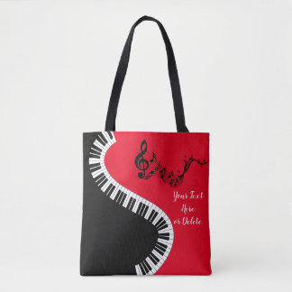Your Name/Colour Red Treble Clef Piano Keys Music Tote Bag