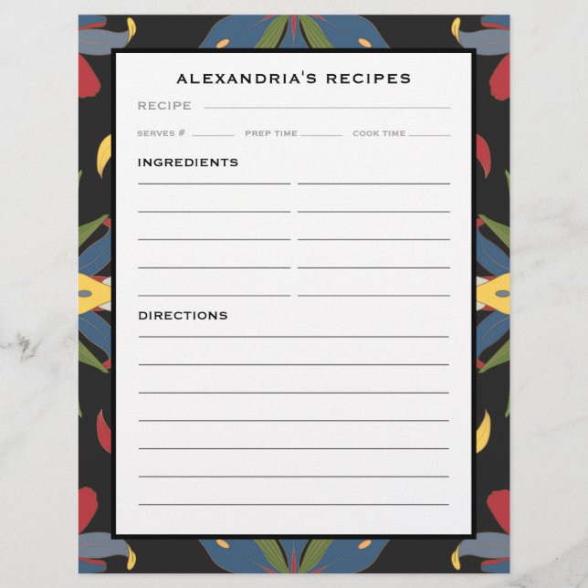 Your Name Colourful Kitchen Tile Recipe Binder Pag (Front)