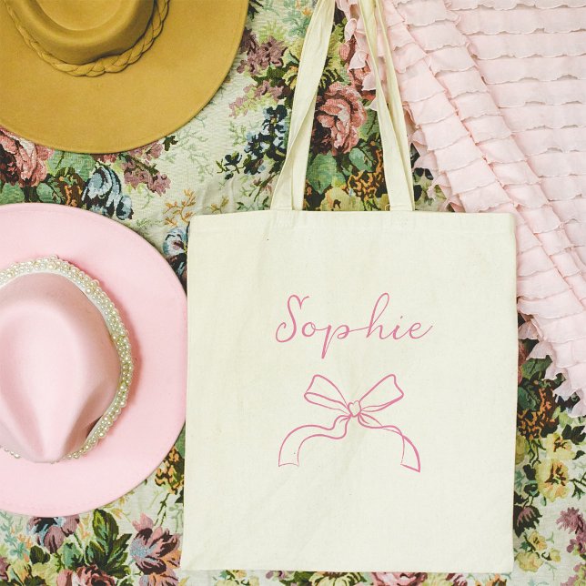 Your Name | Coquette Pink Bow and Script Tote Bag (Creator Uploaded)